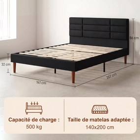 Estrutura de cama 140 x 200 cm com base de madeira, (COLCHÃO NÃO INCLUIDO) cama de casal estofada com efeito de linho, espaço de arrumação por baixo,