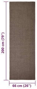 Tapete de sisal para poste arranhador 66x200 cm castanho