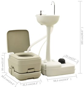 Conj. sanita portátil 10+10L e lavatório 20L campismo cinzento