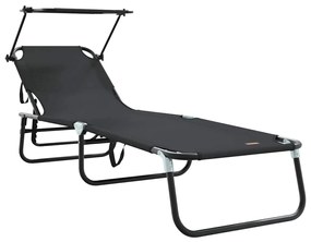 Espreguiçadeiras Dobráveis 2 pcs com Toldo Preto Tecido Oxford 600D