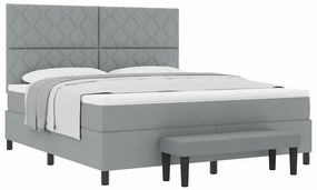 Cama Box Cinza Claro com Colchão e Banco 180x200 cm Tecido