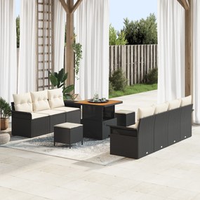 Conjunto de Sofá de Jardim vidaXL de 10 Peças com Almofadas Preto Vime