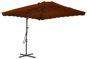 Guarda-sol de jardim c/ poste de aço 250x250x230 cm terracota