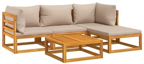 5pcs conj. lounge jardim madeira c/almofadões cinza-acastanhado