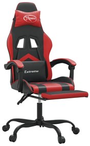 Cadeira gaming giratória c/ apoio couro artific. preto/vermelho