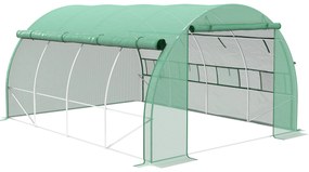 Outsunny Estufa de Túnel de Jardim 397x300x200 cm com Porta Lateriais e Janelas Enroláveis Cobertura de PE 140g/m² e Metal Galvanizado Verde