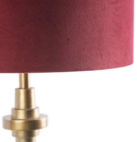 Abajur Art Déco bronze veludo tom vermelho 50 cm - Diverso Art Deco