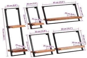 Prateleiras parede 5 pcs madeira de acácia maciça