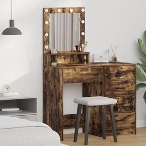 Mesa de Maquilhagem com Luzes LED em Carvalho Fumado 50x41x135 cm