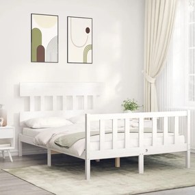 3193317 vidaXL Estrutura de cama com cabeceira 140x190cm madeira maciça branco