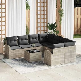 vidaXL Conjunto de Sofá de Jardim de 9 Peças com Almofadas Cinza Claro Poliratan