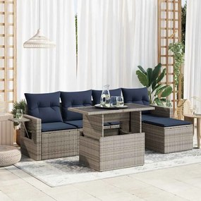 6 pcs conjunto sofás jardim c/ almofadões vime PE/acácia preto