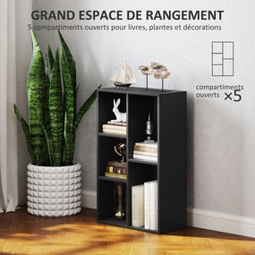 Estante com 5 compartimentos 50 x 24 x 80 cm, para sala de estar, quarto ou escritório, preta
