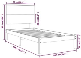 Estrutura cama pequena solteiro 75x190 cm madeira maciça preto
