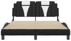 Estrutura cama c/ luzes LED 120x200cm couro artif. preto/branco