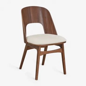 Cadeira De Jantar Em Madeira E Estofada Juna Madeira Escura & Tecido Chenille Beige Creme - Sklum