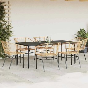 Conjunto jantar jardim 7 peças vidro vime PE castanho