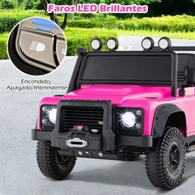 Jipe Land Rover Defender elétrico infantil 12V com comando à distância, suspensão completa, faróis e música para idades entre 3 e 8 anos, Rosa