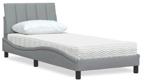vidaXL Cama com colchão 90x200 cm tecido cinzento-claro