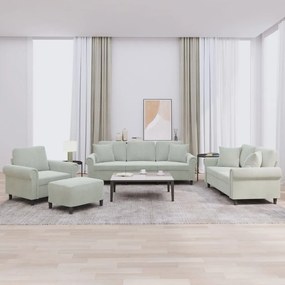 4 pcs conjunto de sofás com almofadas veludo cinzento-claro