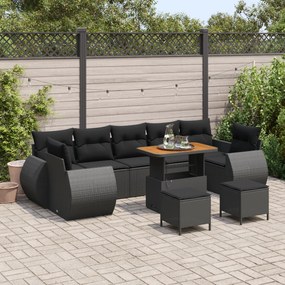 Conjunto de Sofá Jardim vidaXL de 10 Peças com Almofadas Preto Poli Ra