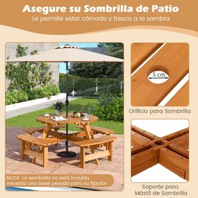 Conjunto de mesa de Jardim ou piquenique redonda com 4 bancos para 8 pessoas com orifício para guarda-sol de 5 cm Amarelo