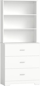 HOMCOM Estante alta vitrine com 3 gavetas, 3 prateleiras abertas, para sala e cozinha, 79x39,5x180 cm, Branco | Aosom Portugal