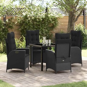 vidaXL Conjunto de Jantar de Jardim com 5 Peças e Almofadas - Preto Rattan Sintético