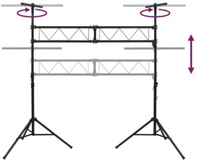Suporte de iluminação 338x115x(180-300) cm aço preto