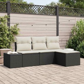 vidaXL Conjunto de Sofá de Jardim 4 Peças com Almofadas Preto Vime Sintético