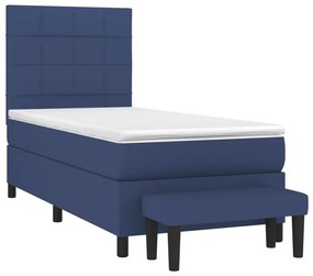 Cama com molas/colchão 90x200 cm tecido azul