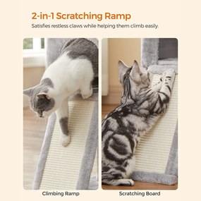 Arranhador para gatos com vários níveis, árvore para gatos com caverna 42 x 32 x 118 cm cinza claro