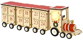 Calendário de Advento de Natal com Luz LED e 24 Gavetas Decoração de Natal Modelo Trem para Escritório Mesa Lareira 40x8x11cm Madeira