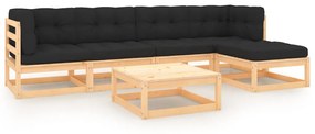 vidaXL 6 pcs conjunto lounge de jardim c/ almofadões pinho maciço