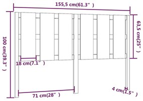 Cabeceira de cama 155,5x4x100 cm pinho maciço preto