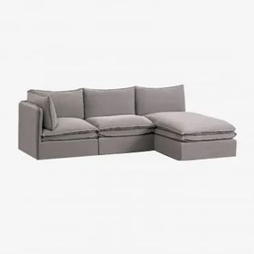 Sofá Modular Chaise Longue De 3 Peças Em Linho E Algodão Grace Tecido Cinzento Escuro - Sklum