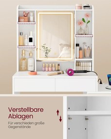 Toucador com espelho LED (BANCO NÃO INCLUIDO) e tomada múltipla 40 x 105 x 145 cm Coleção Kailyn branco