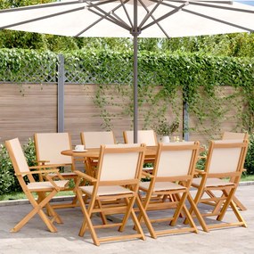 vidaXL Cadeiras de jardim dobráveis 8 pcs tecido e madeira maciça bege