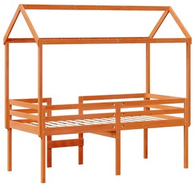 Cama alta com telhado 90x200 cm pinho maciço castanho-mel