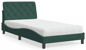 vidaXL Cama com colchão 100x200 cm veludo verde-escuro