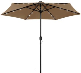 Guarda-sol c/ luzes LED/poste alumínio 270 cm cinza-acastanhado