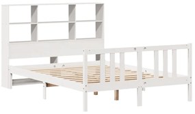 Cama com estante sem colchão 140x200 cm pinho maciço branco