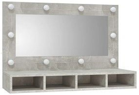 Armário espelhado com LED 90x31,5x62 cm cinzento cimento