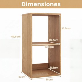 Estante para Livros e Decorações, 36 x 33 x 69,5 cm, 2 Níveis, Natural