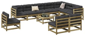 11 pcs conjunto sofás de jardim madeira de pinho impregnada