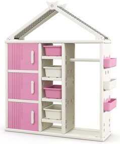 Armário de armazenamento de fantasias infantis com caixas de armazenamento, prateleiras e cestos laterais para quarto infantil - branco