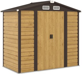 Abrigo de Jardim Exterior 2,36m² 213x120x194 cm com Base Reforçada (Piso NÃO Incluído) e Portas de Correr Madeira e Castanho