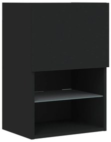 4 pcs móveis de parede p/ TV c/ LEDs derivados de madeira preto