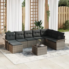 Conjunto de Sofás para Jardim com Almofadas Cinza de Rattan Sintético