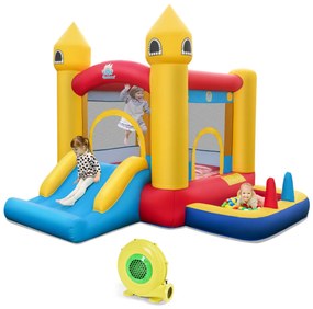 Castelo insuflável com insuflador 480W para crianças com escorrega Cesto de basquetebol Piscina 306 x 288 x 239 cm